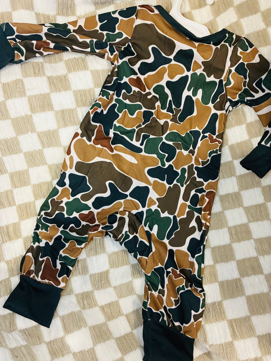 Long Sleeve Brown Camo Baby Romper