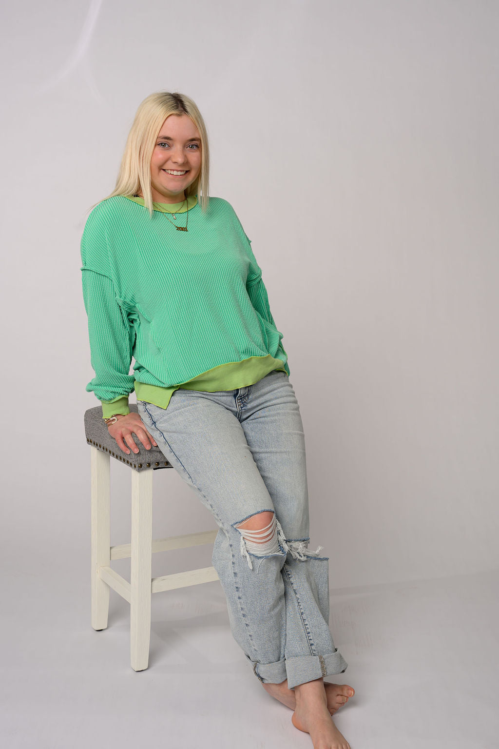 St. Patricktwist Rib Drop Shoulder Loose Knit Top