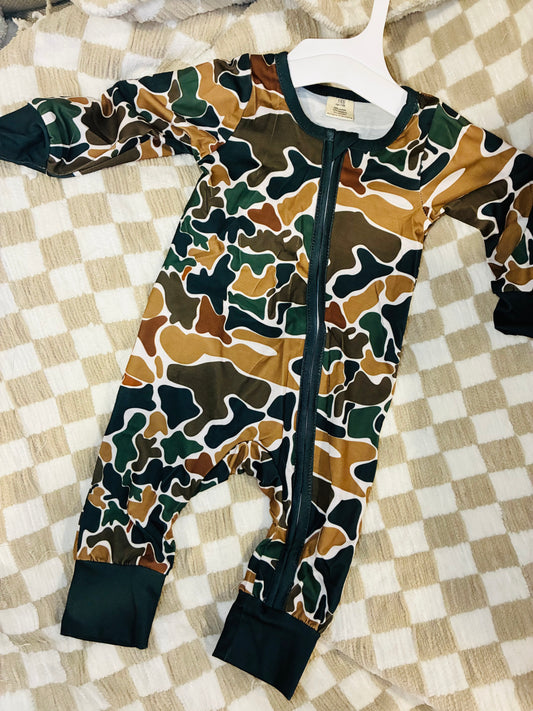 Long Sleeve Brown Camo Baby Romper