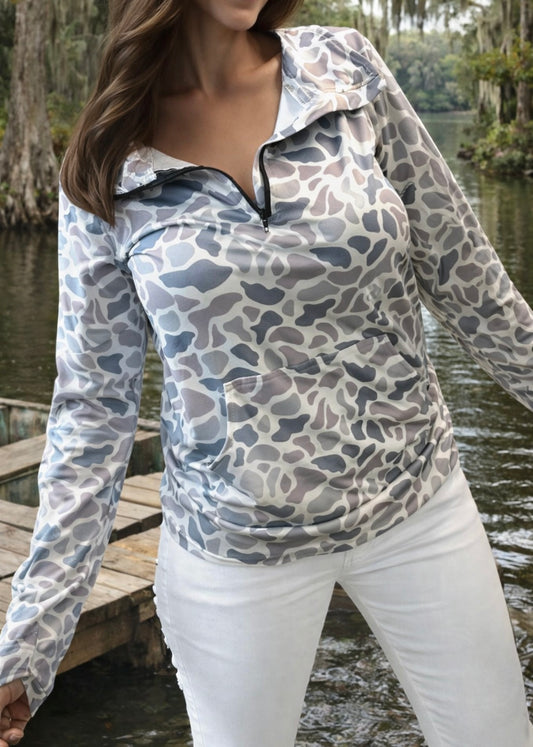 Camo Pullover Pocket Collar Sweatshirt