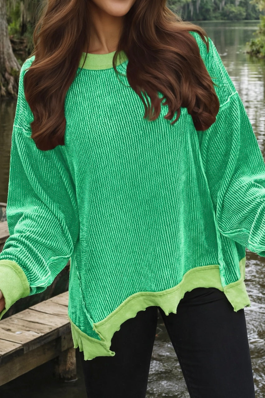 St. Patricktwist Rib Drop Shoulder Loose Knit Top
