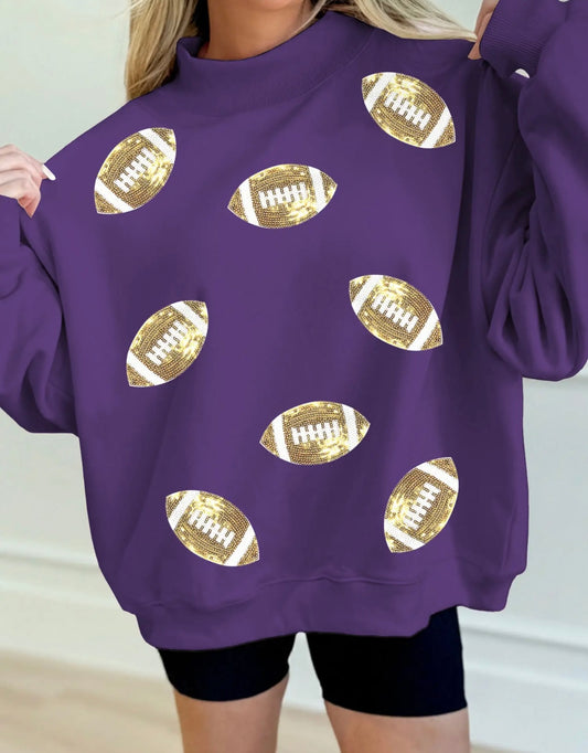 Game Day Sequin Mock Neck Baggy Sweatshirt